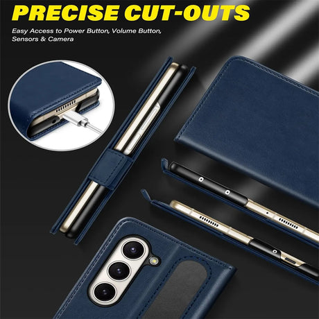 Samsung Galaxy Z FOLD 5 Klapphülle im Lederlook mit RFID Block in Blau