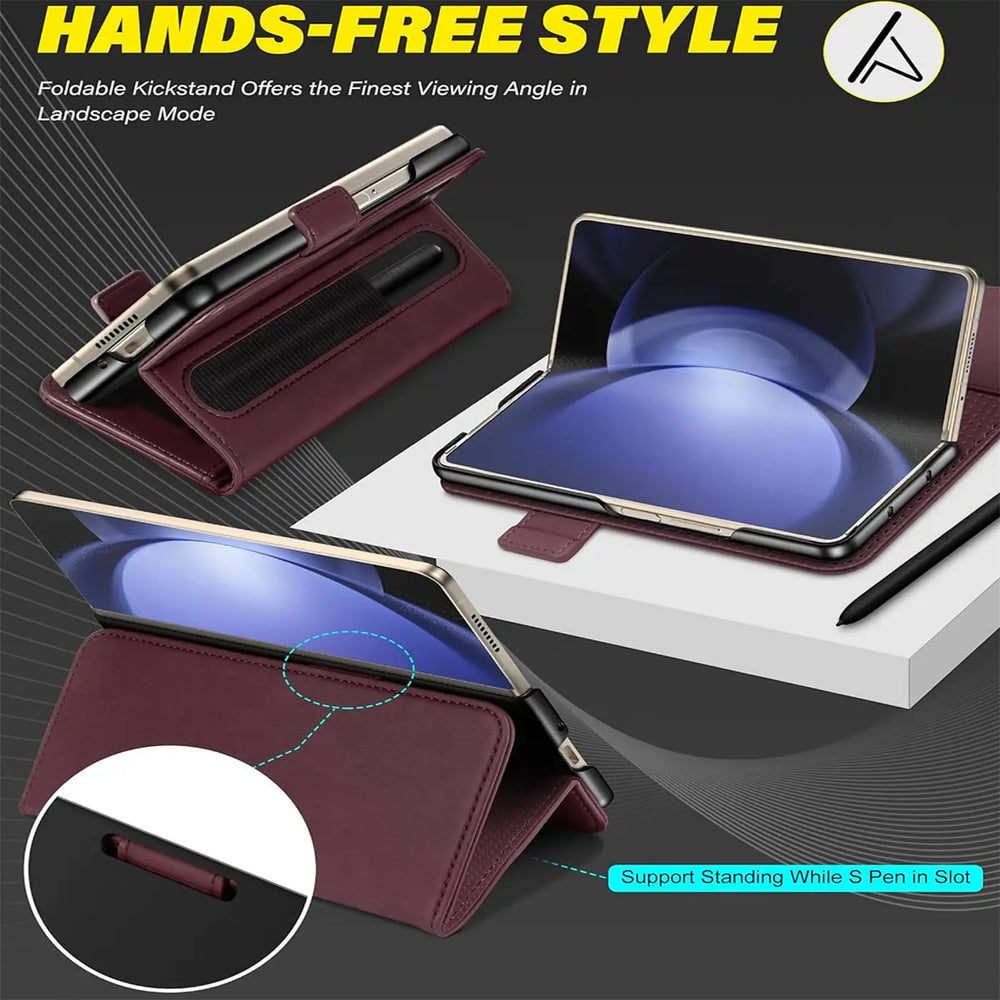 Samsung Galaxy Z FOLD 5 Klapphülle im Lederlook mit RFID Block in Lila