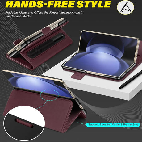 Samsung Galaxy Z FOLD 5 Klapphülle im Lederlook mit RFID Block in Lila