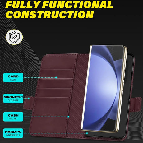 Samsung Galaxy Z FOLD 5 Klapphülle im Lederlook mit RFID Block in Lila