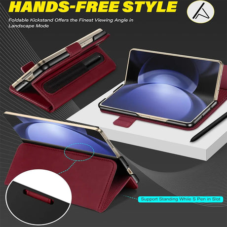 Samsung Galaxy Z FOLD 5 Klapphülle im Lederlook mit RFID Block in Rot