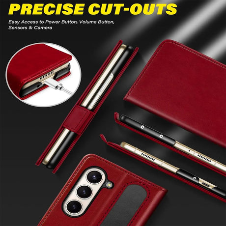 Samsung Galaxy Z FOLD 5 Klapphülle im Lederlook mit RFID Block in Rot