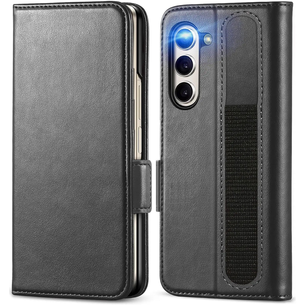 Samsung Galaxy Z FOLD 5 Klapphülle im Lederlook mit RFID Block in Schwarz