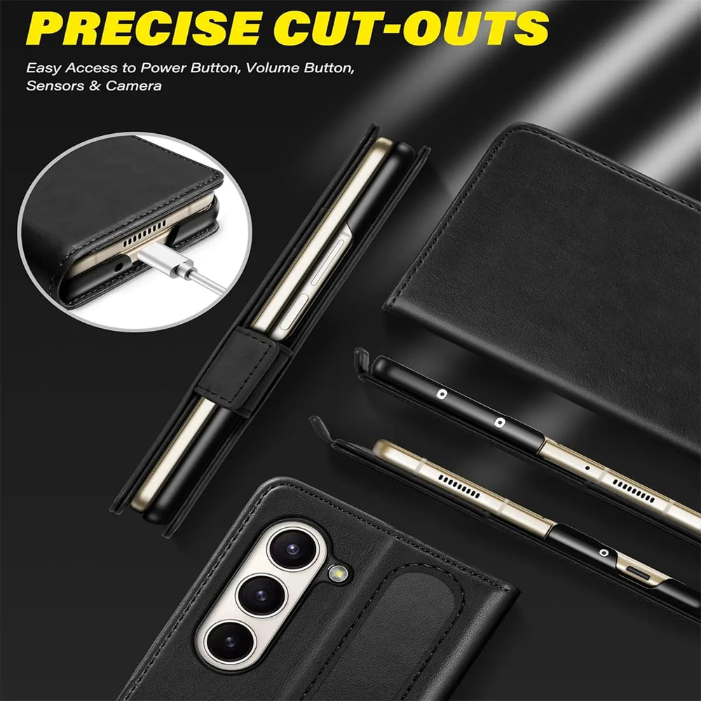 Samsung Galaxy Z FOLD 5 Klapphülle im Lederlook mit RFID Block in Schwarz