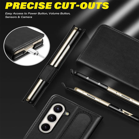 Samsung Galaxy Z FOLD 5 Klapphülle im Lederlook mit RFID Block in Schwarz