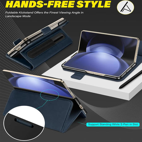 Samsung Galaxy Z FOLD 6 Klapphülle im Lederlook mit RFID Block in Blau