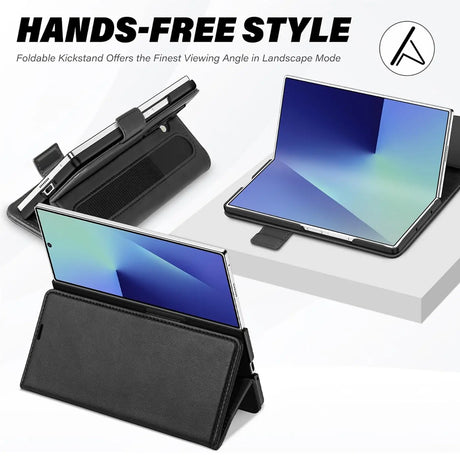 Samsung Galaxy Z Fold 7 Klapphülle im Lederlook mit RFID Block in Schwarz