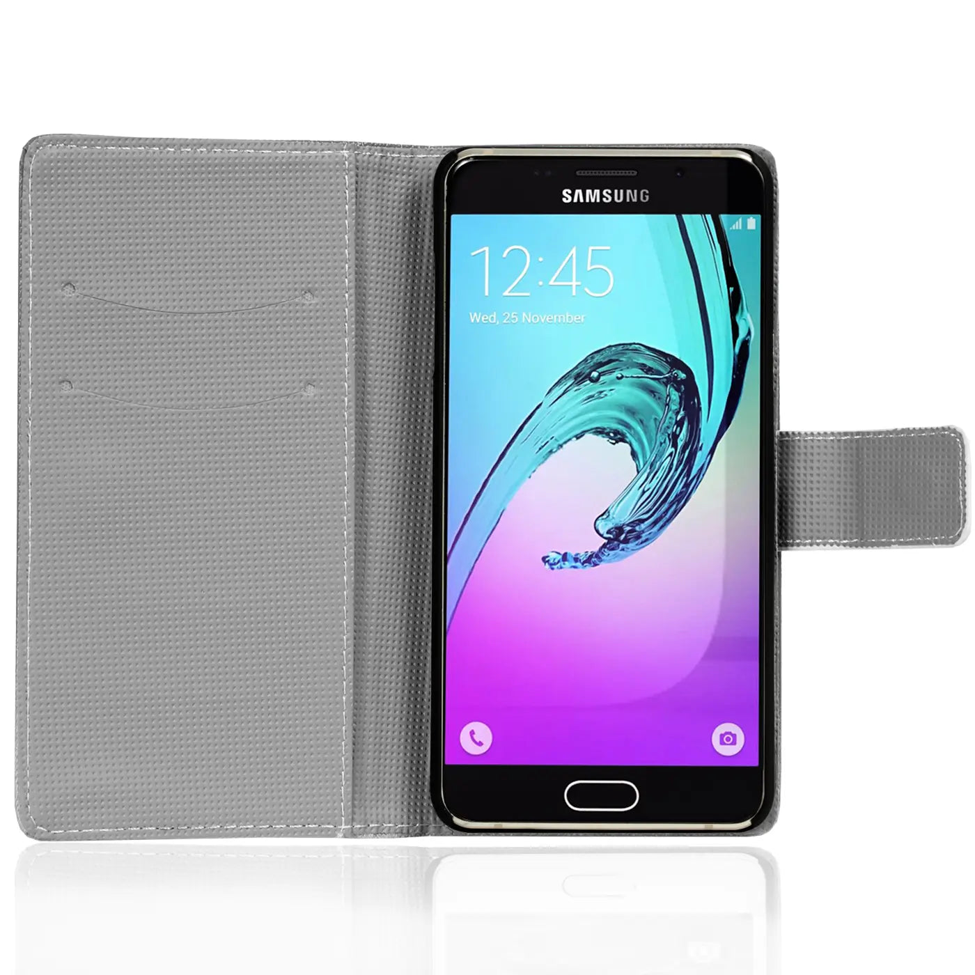 Graue Klapphülle aus Kunstleder mit Kartenfach, Samsung Galaxy A5 2016, von vorne