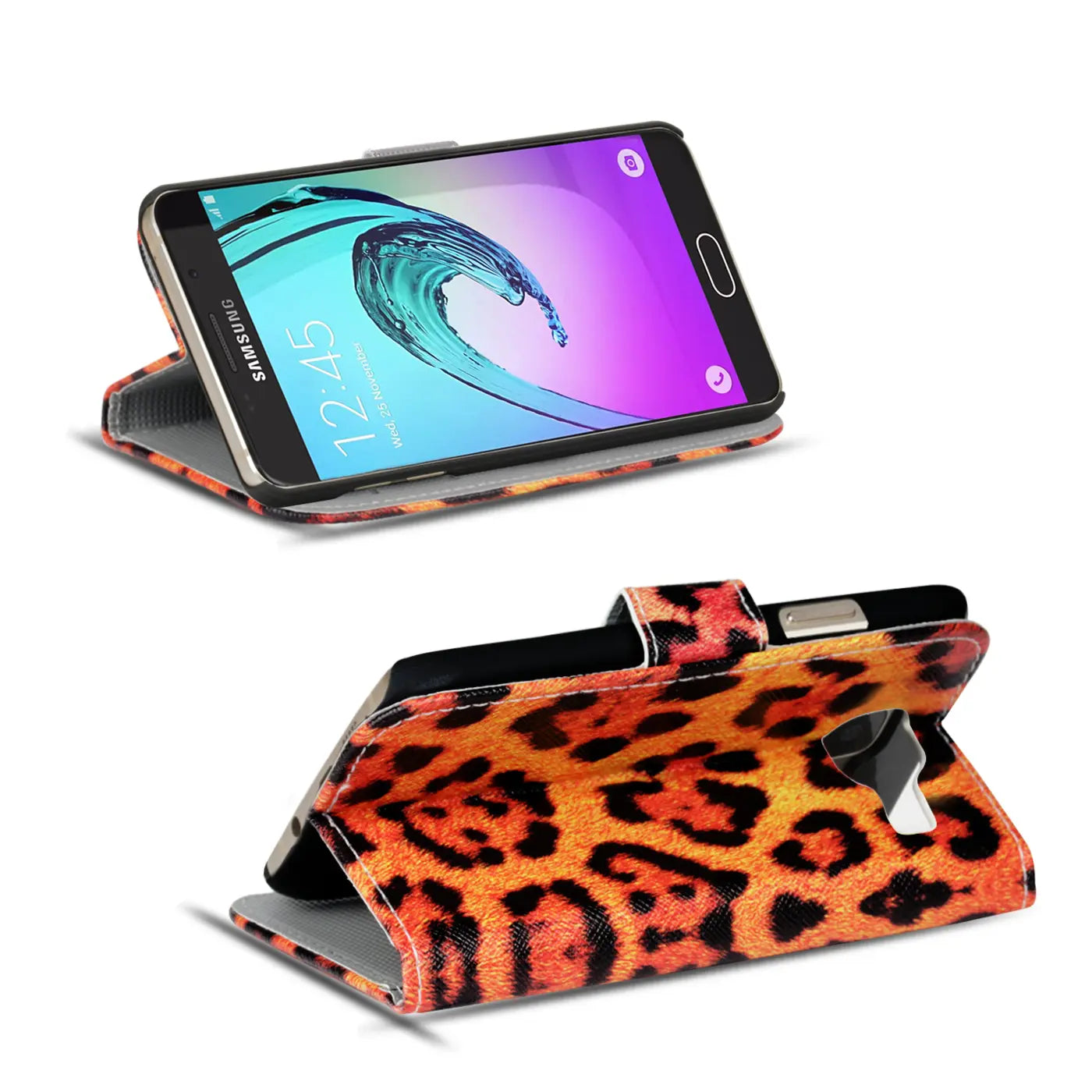 Leopardenmuster Klapphülle aus Kunstleder für Samsung Galaxy A5 2016, mit Kartenfach.