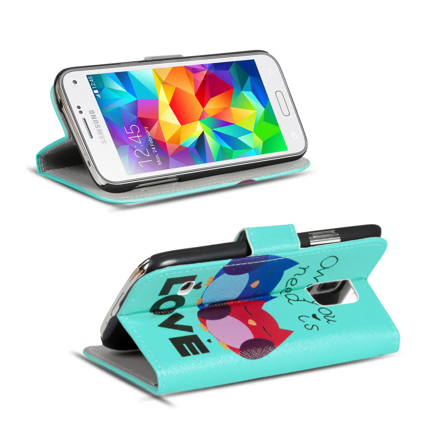 Samsung Galaxy S5/S5 Neo Klapphülle, mintgrün, Kunstleder, mit Motiv