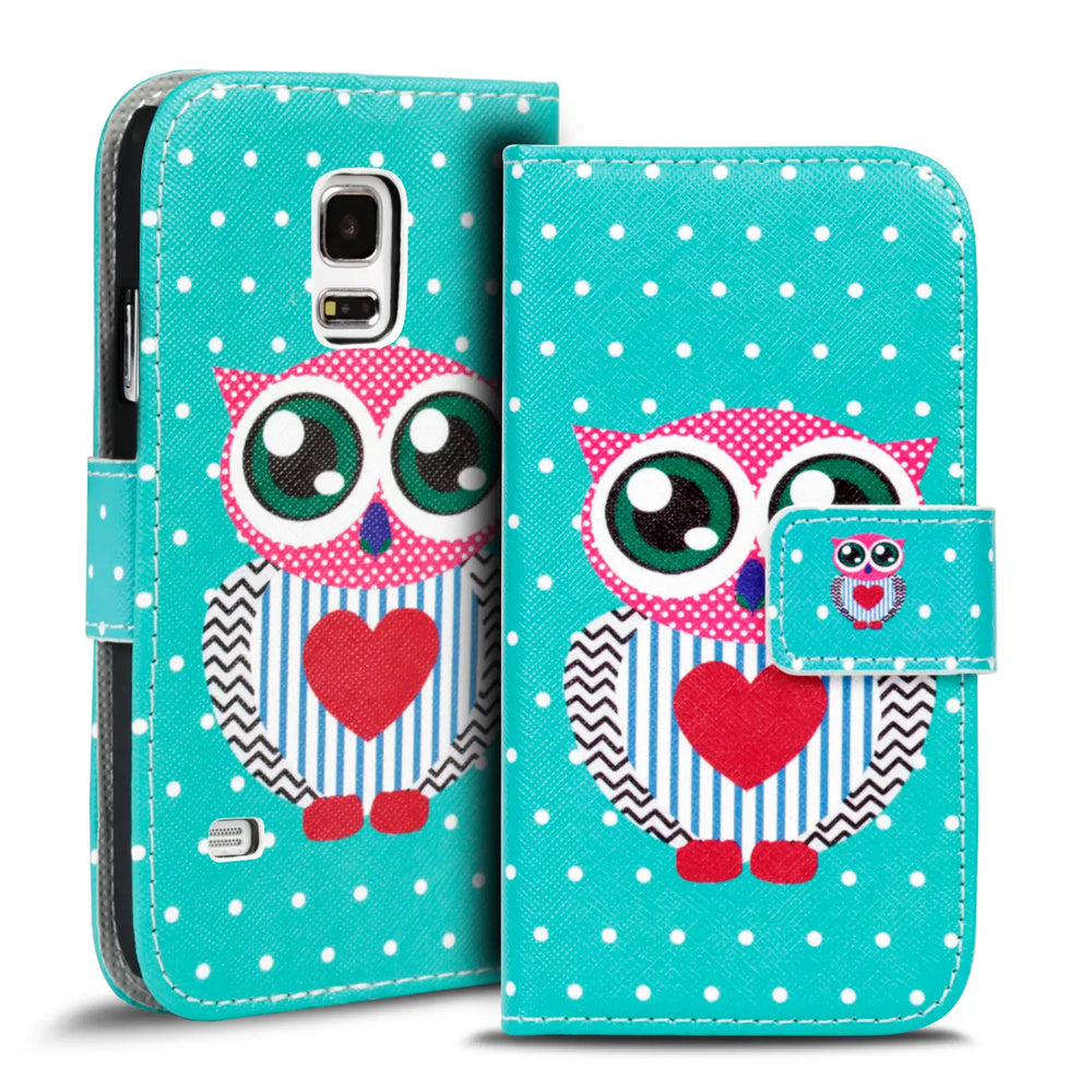 Klapphülle mit buntem Motivdesign für Samsung Galaxy S5 / S5 Neo – mit Kartenfach und Magnetverschluss