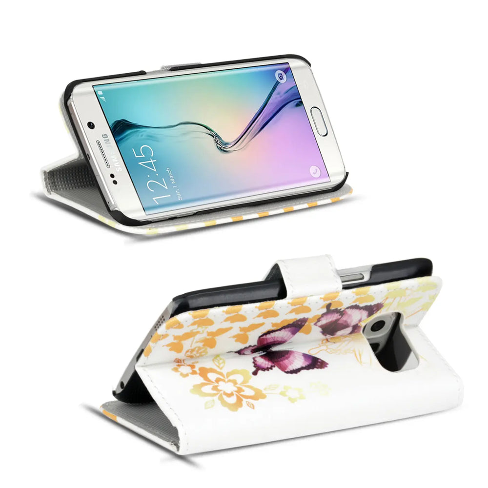 Klapphülle mit buntem Motivdesign für Samsung Galaxy S6 Edge – mit Kartenfach und Magnetverschluss