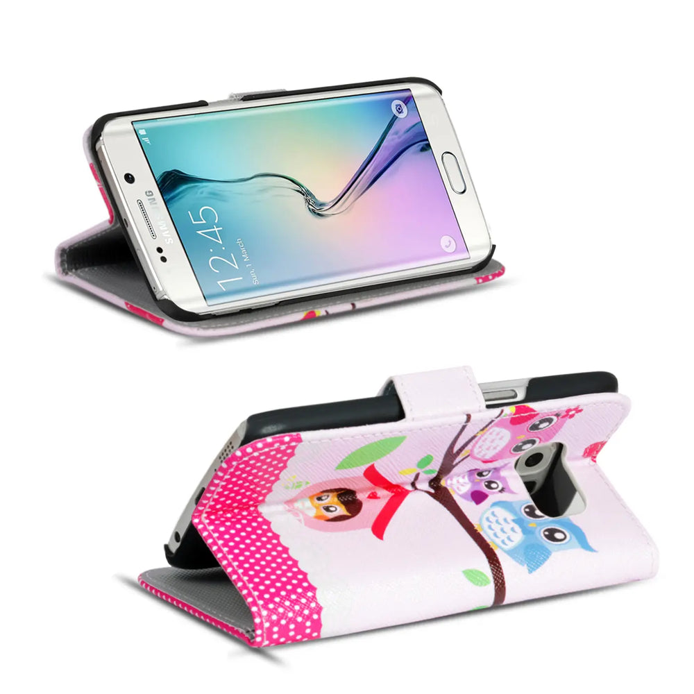 Klapphülle mit buntem Motivdesign für Samsung Galaxy S6 Edge – mit Kartenfach und Magnetverschluss