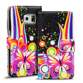 Klapphülle mit buntem Motivdesign für Samsung Galaxy S6 Edge – mit Kartenfach und Magnetverschluss
