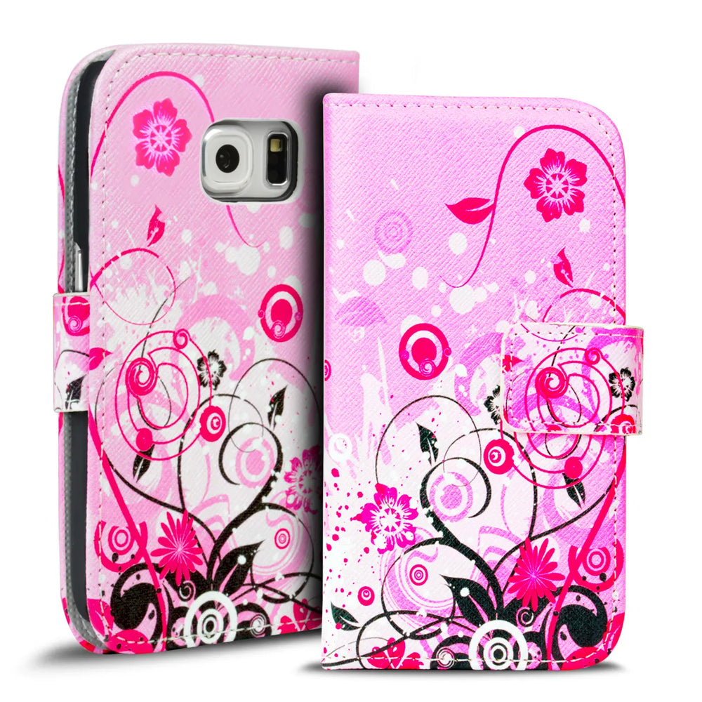 Klapphülle mit buntem Motivdesign für Samsung Galaxy S6 Edge – mit Kartenfach und Magnetverschluss