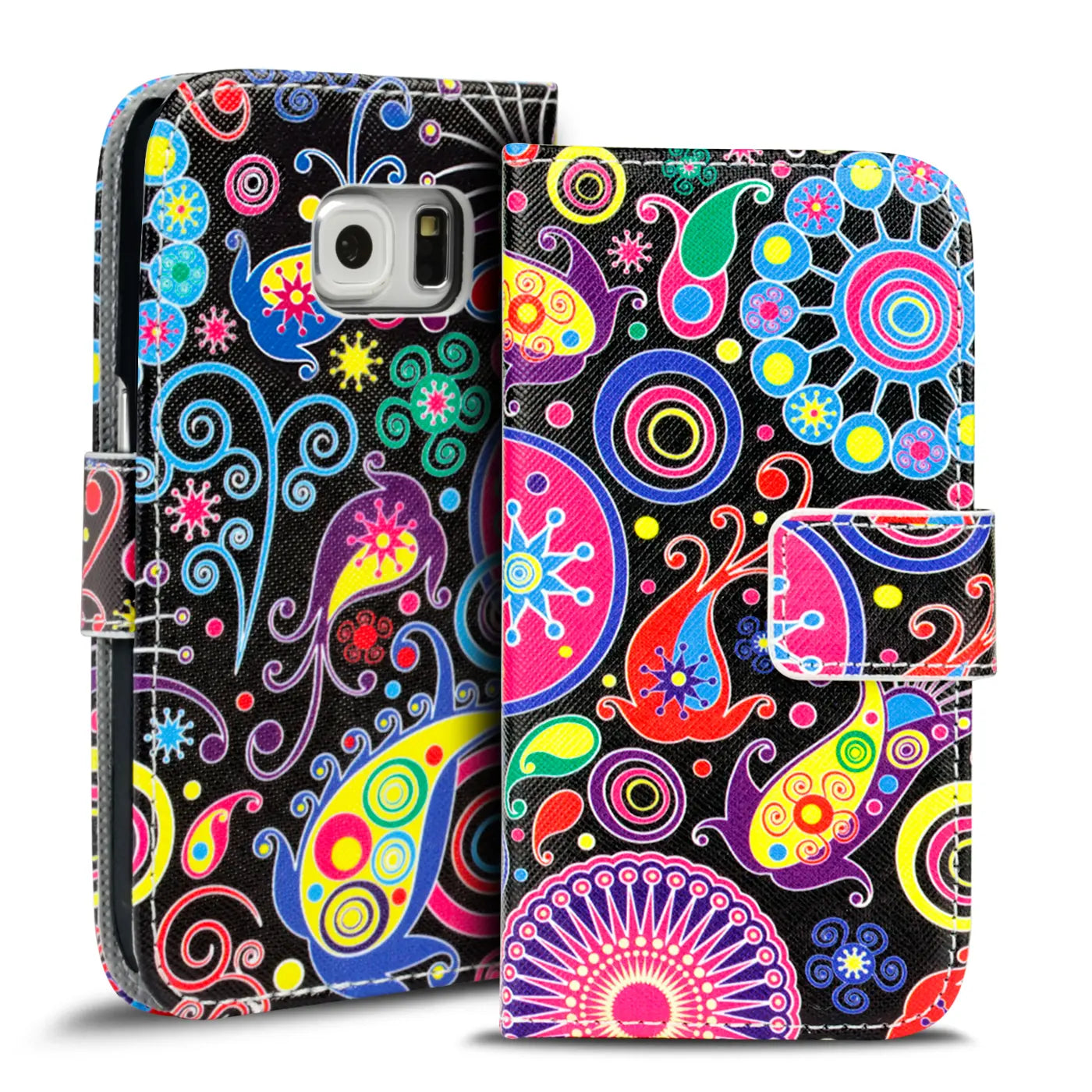 Bunte Klapphülle mit Kartenfach für Samsung Galaxy S6 Edge, Leder-Optik, von vorn