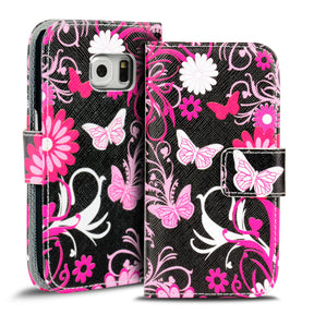 Klapphülle mit buntem Motivdesign für Samsung Galaxy S6 Edge – mit Kartenfach und Magnetverschluss