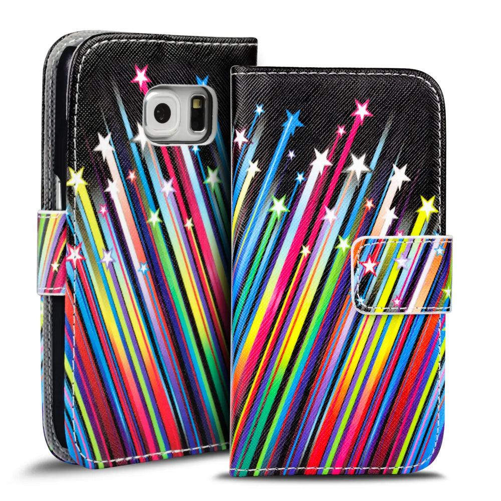 Klapphülle mit buntem Motivdesign für Samsung Galaxy S6 Edge – mit Kartenfach und Magnetverschluss