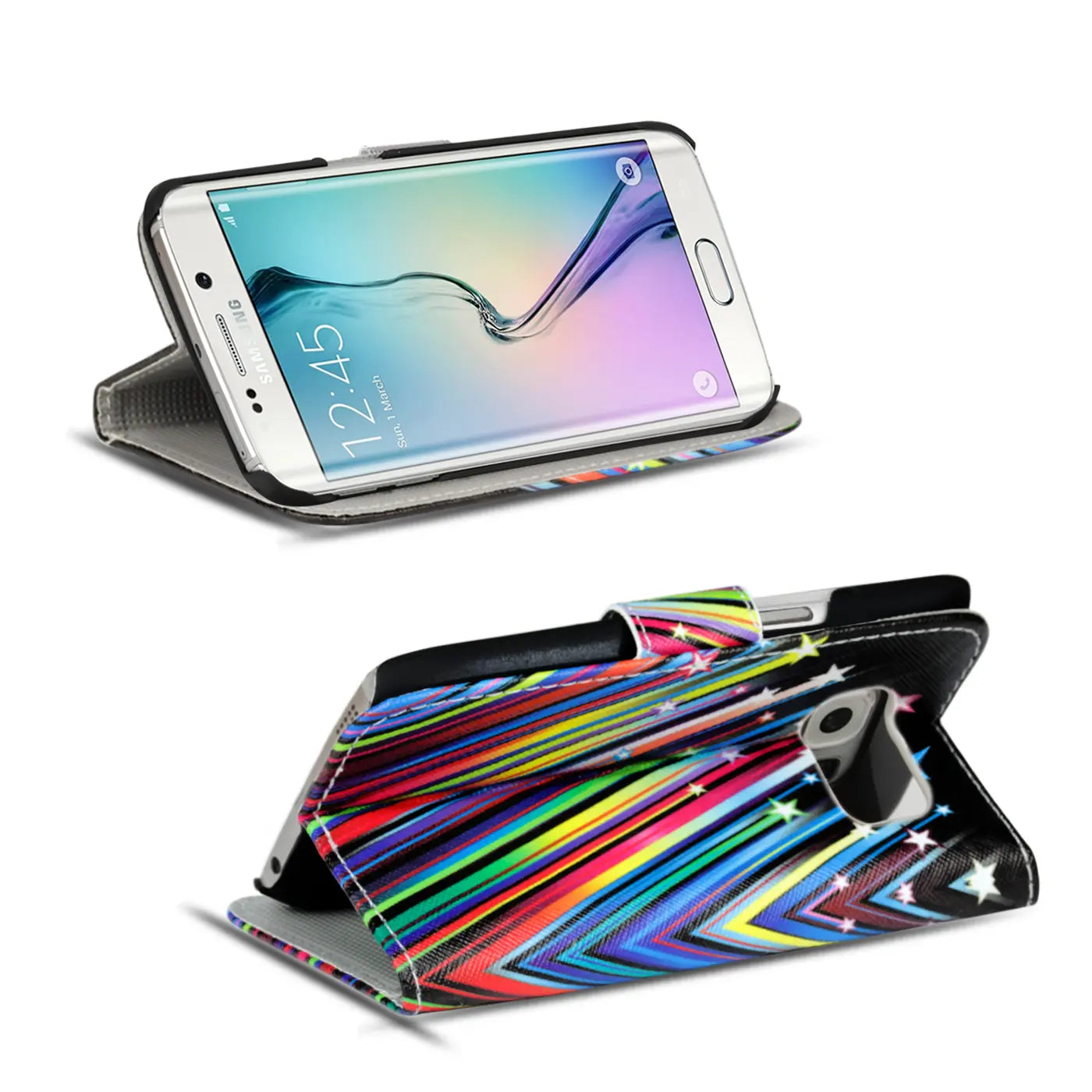 Samsung S6 Edge Klapphülle, buntes Muster, Kunstleder, von vorne/oben