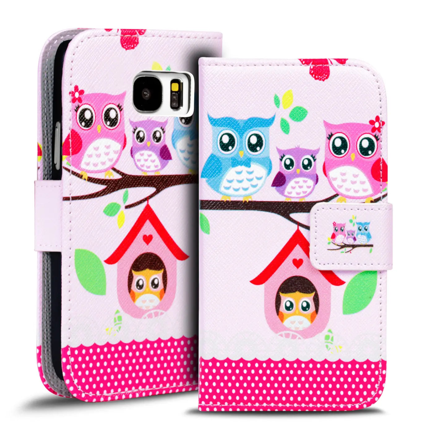 Samsung S8 Plus Klapphülle, pink, Kunstleder, Eulenmotiv, Kartenfach