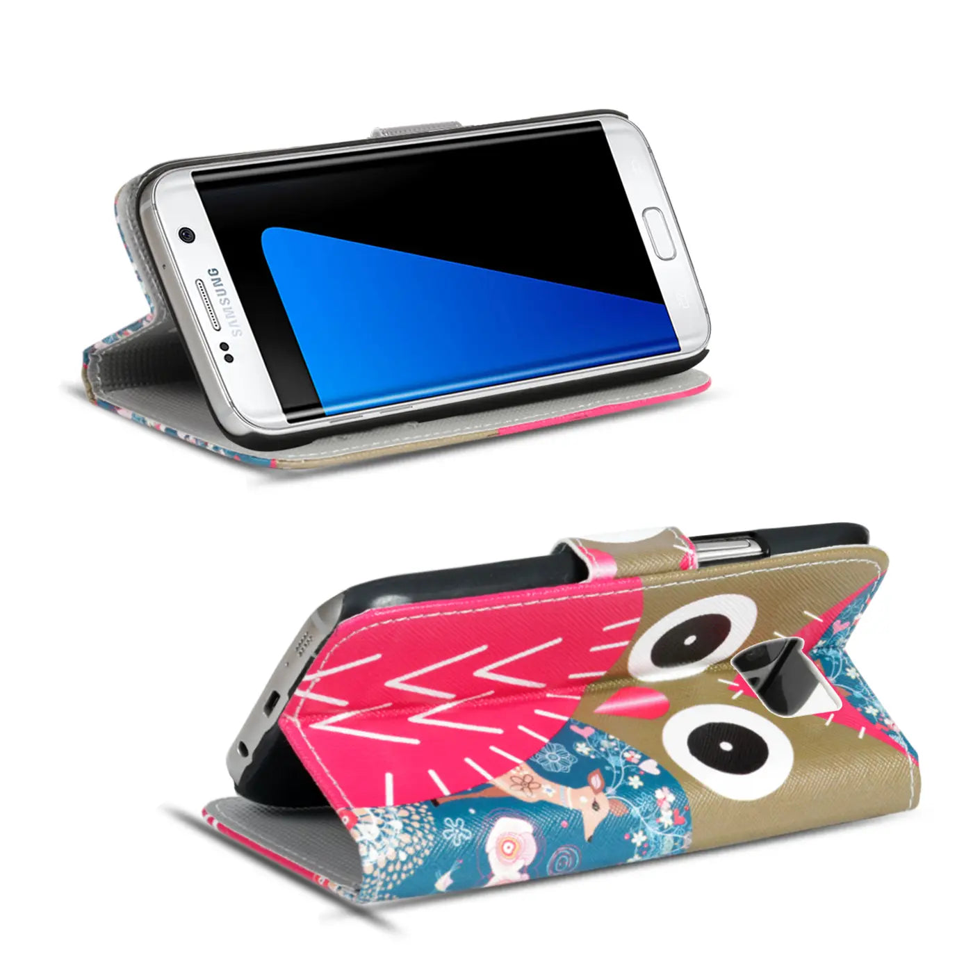 Samsung S8 Plus Klapphülle, Kunstleder, Eulenmotiv, von vorne und hinten gezeigt