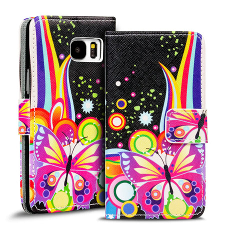 Klapphülle mit buntem Motivdesign für Samsung Galaxy S8 Plus – mit Kartenfach und Magnetverschluss