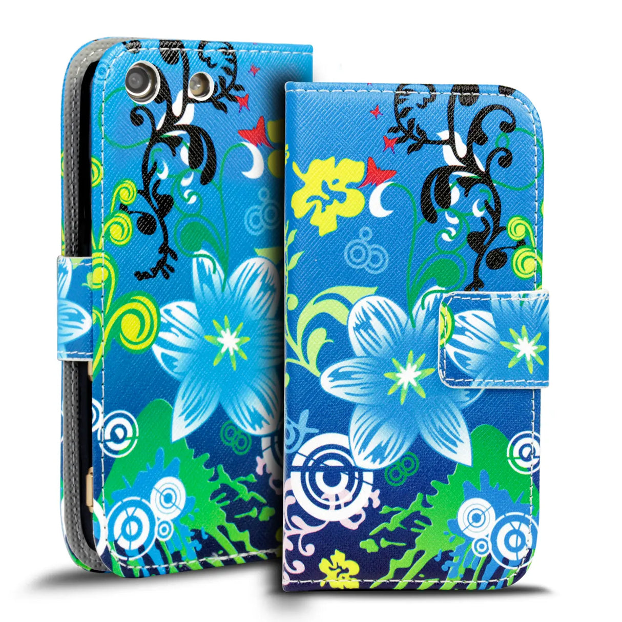 Klapphülle mit buntem Motivdesign für Sony Xperia M5 – mit Kartenfach und Magnetverschluss
