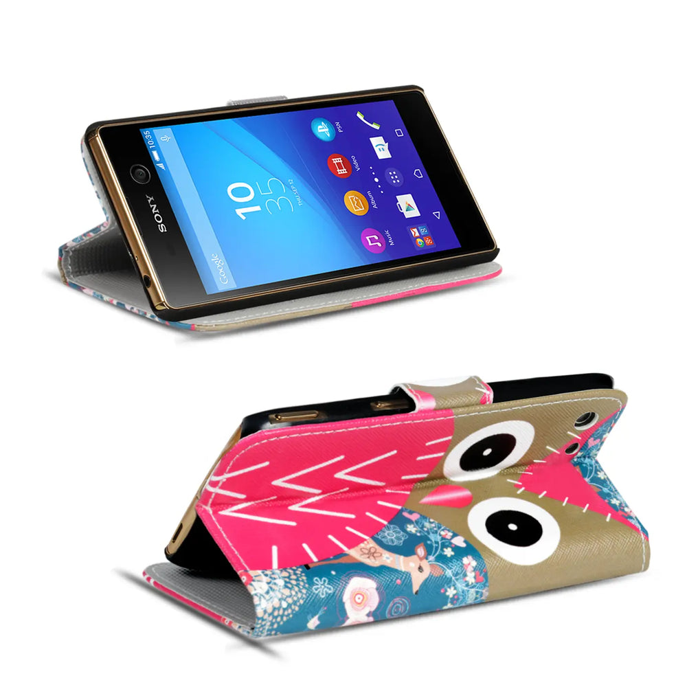 Klapphülle mit buntem Motivdesign für Sony Xperia M5 – mit Kartenfach und Magnetverschluss