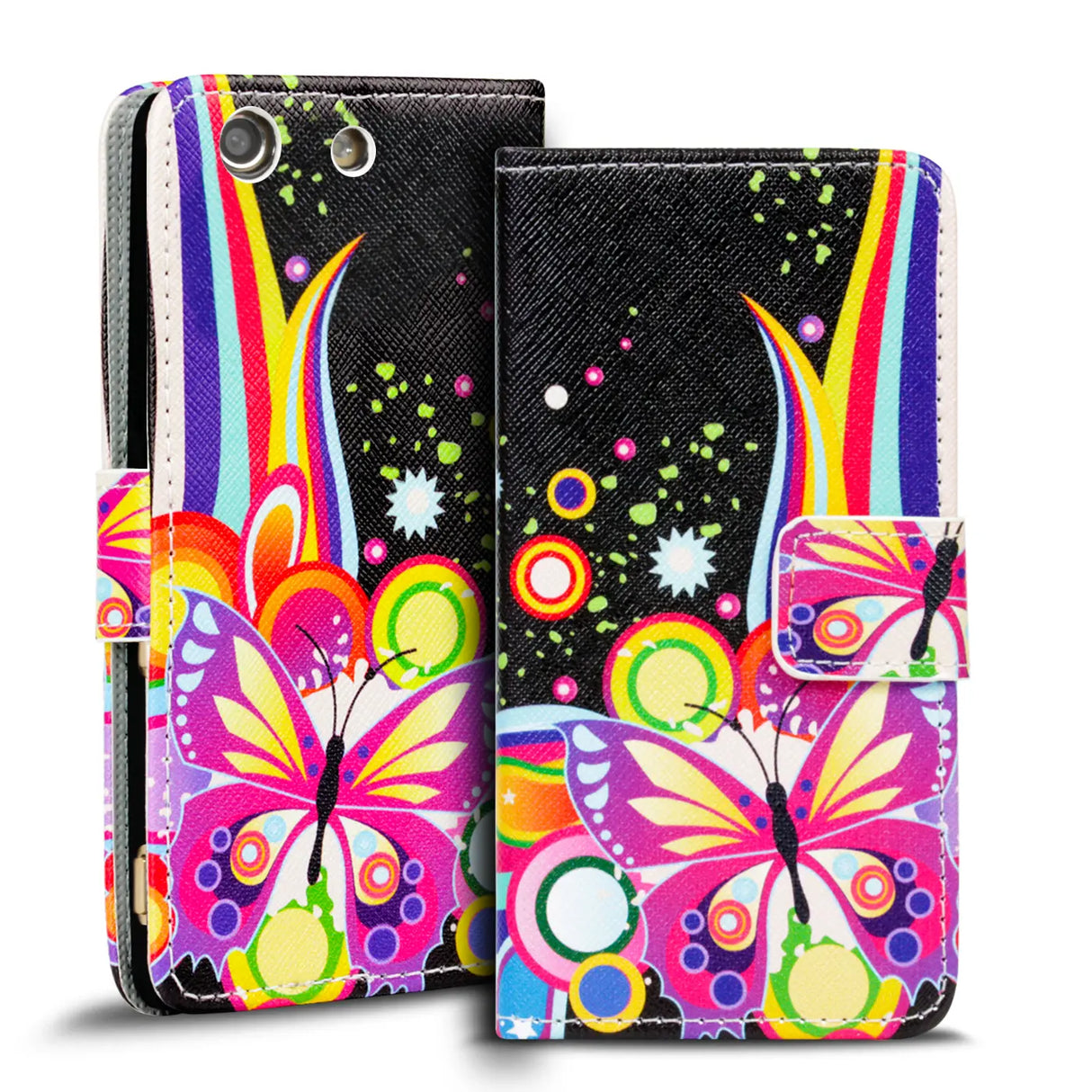 Klapphülle mit buntem Motivdesign für Sony Xperia M5 – mit Kartenfach und Magnetverschluss