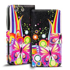 Klapphülle mit buntem Motivdesign für Sony Xperia M5 – mit Kartenfach und Magnetverschluss