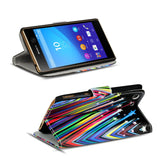 Klapphülle mit buntem Motivdesign für Sony Xperia M5 – mit Kartenfach und Magnetverschluss