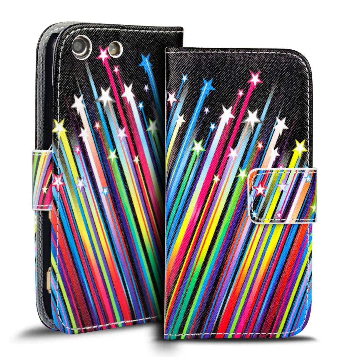 Klapphülle mit buntem Motivdesign für Sony Xperia M5 – mit Kartenfach und Magnetverschluss