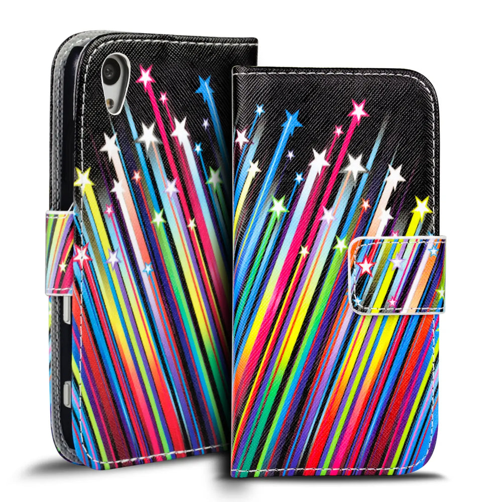 Klapphülle mit buntem Motivdesign für Sony Xperia Z3+ – mit Kartenfach und Magnetverschluss