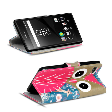 Klapphülle mit buntem Motivdesign für Sony Xperia Z5 Compact – mit Kartenfach und Magnetverschluss