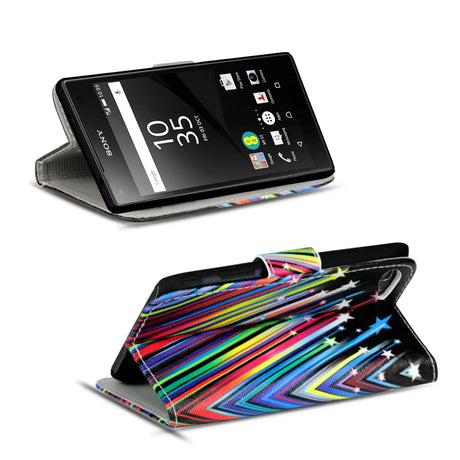Klapphülle mit buntem Motivdesign für Sony Xperia Z5 Compact – mit Kartenfach und Magnetverschluss