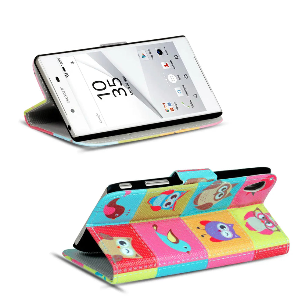 Klapphülle mit buntem Motivdesign für Sony Xperia Z5 – mit Kartenfach und Magnetverschluss