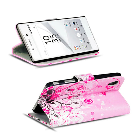 Klapphülle mit buntem Motivdesign für Sony Xperia Z5 – mit Kartenfach und Magnetverschluss
