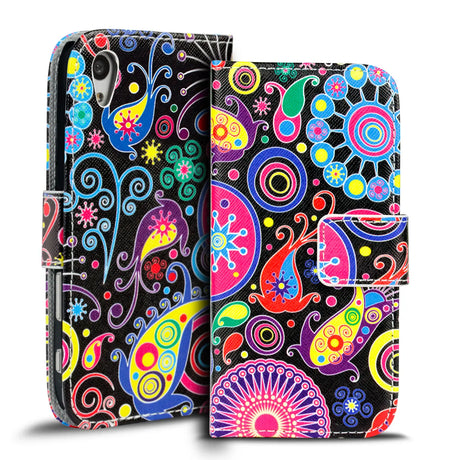 Klapphülle mit buntem Motivdesign für Sony Xperia Z5 – mit Kartenfach und Magnetverschluss