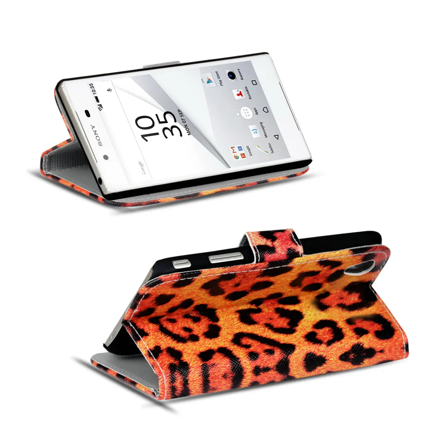 Sony Xperia Z5 Klapphülle, orange/schwarz, Kunstleder, von vorne/oben