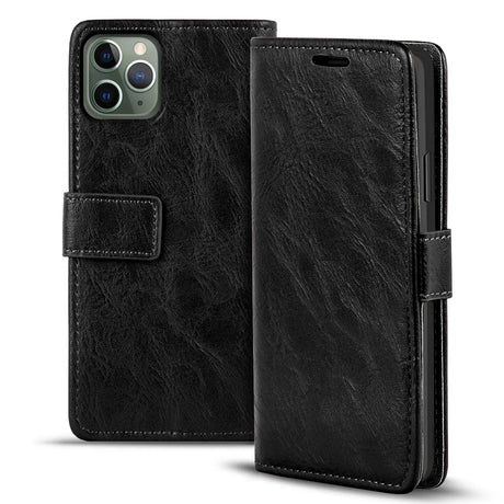 Elegante Klapphülle in Lederoptik für iPhone 11 Pro Max in Schwarz