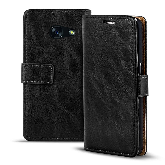 Elegante Klapphülle in Lederoptik für Samsung Galaxy A3 2017 in Schwarz