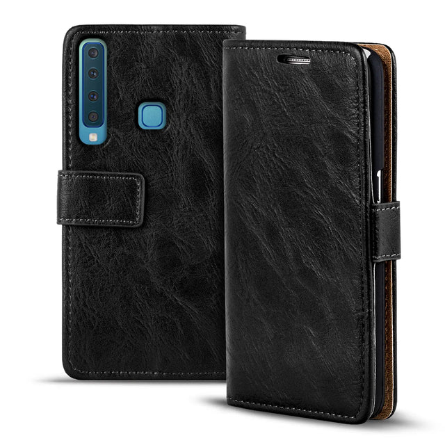 Elegante Klapphülle in Lederoptik für Samsung Galaxy A9 2018 in Schwarz