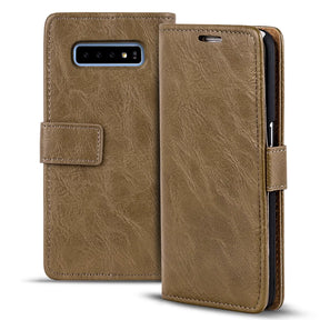 Elegante Klapphülle in Lederoptik für Samsung Galaxy S10 in Mocca