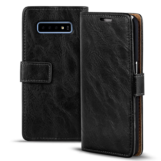 Elegante Klapphülle in Lederoptik für Samsung Galaxy S10 in Schwarz