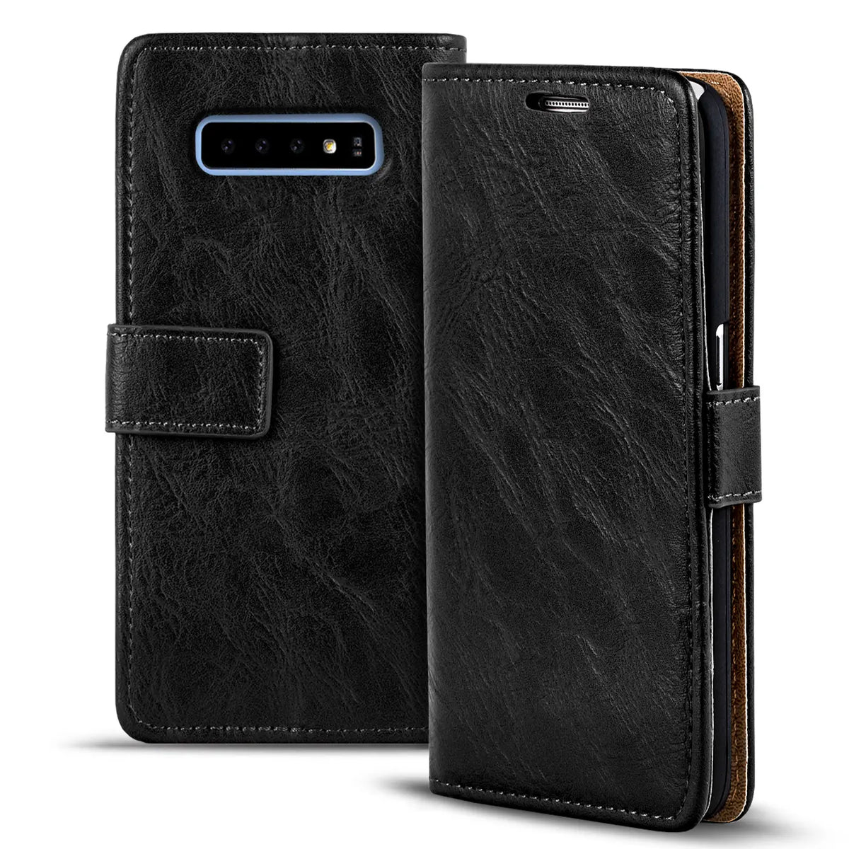 Elegante Klapphülle in Lederoptik für Samsung Galaxy S10E in Schwarz