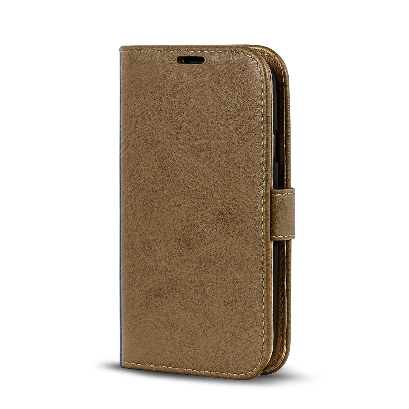 Braune Kunstleder-Klapphülle, von vorne leicht schräg, für Samsung Galaxy S3 Mini.