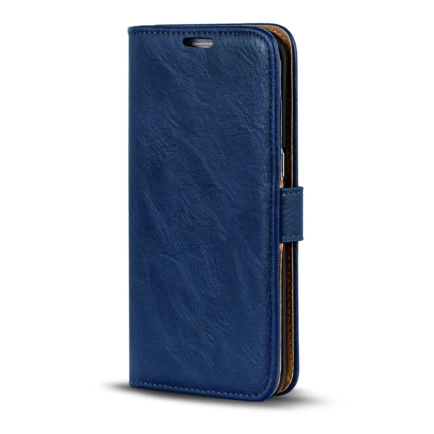 Blaue Kunstleder-Klapphülle, von vorne, für Samsung Galaxy S6 Edge.