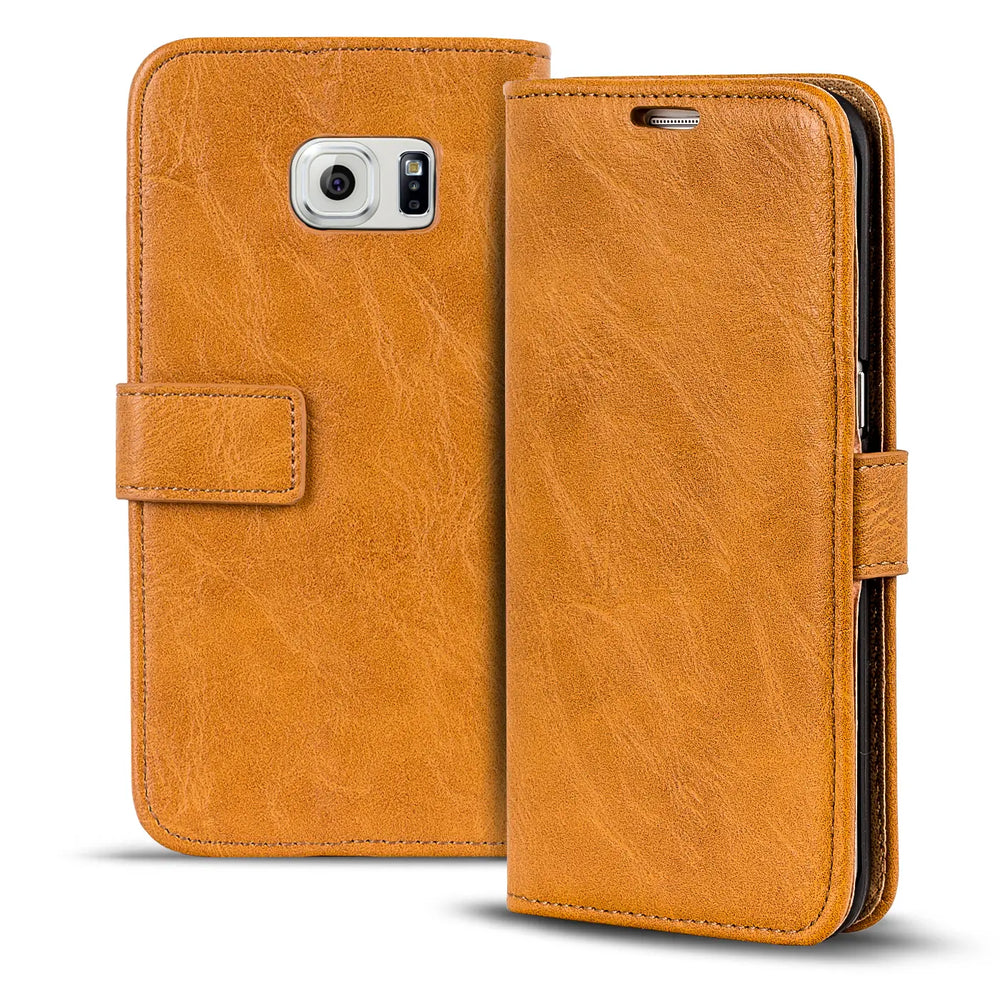 Elegante Klapphülle in Lederoptik für Samsung Galaxy S6 Edge in Gelbbraun
