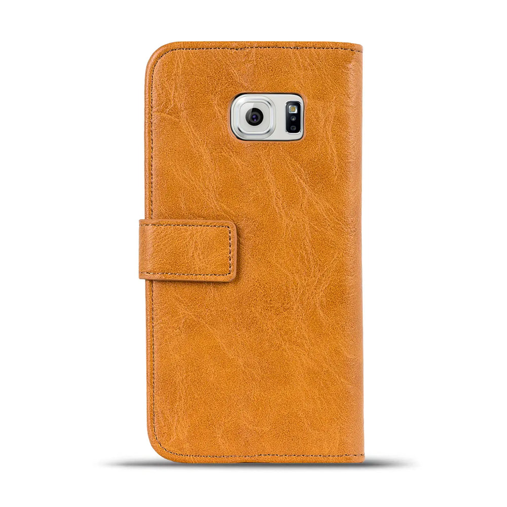 Elegante Klapphülle in Lederoptik für Samsung Galaxy S6 Edge in Gelbbraun