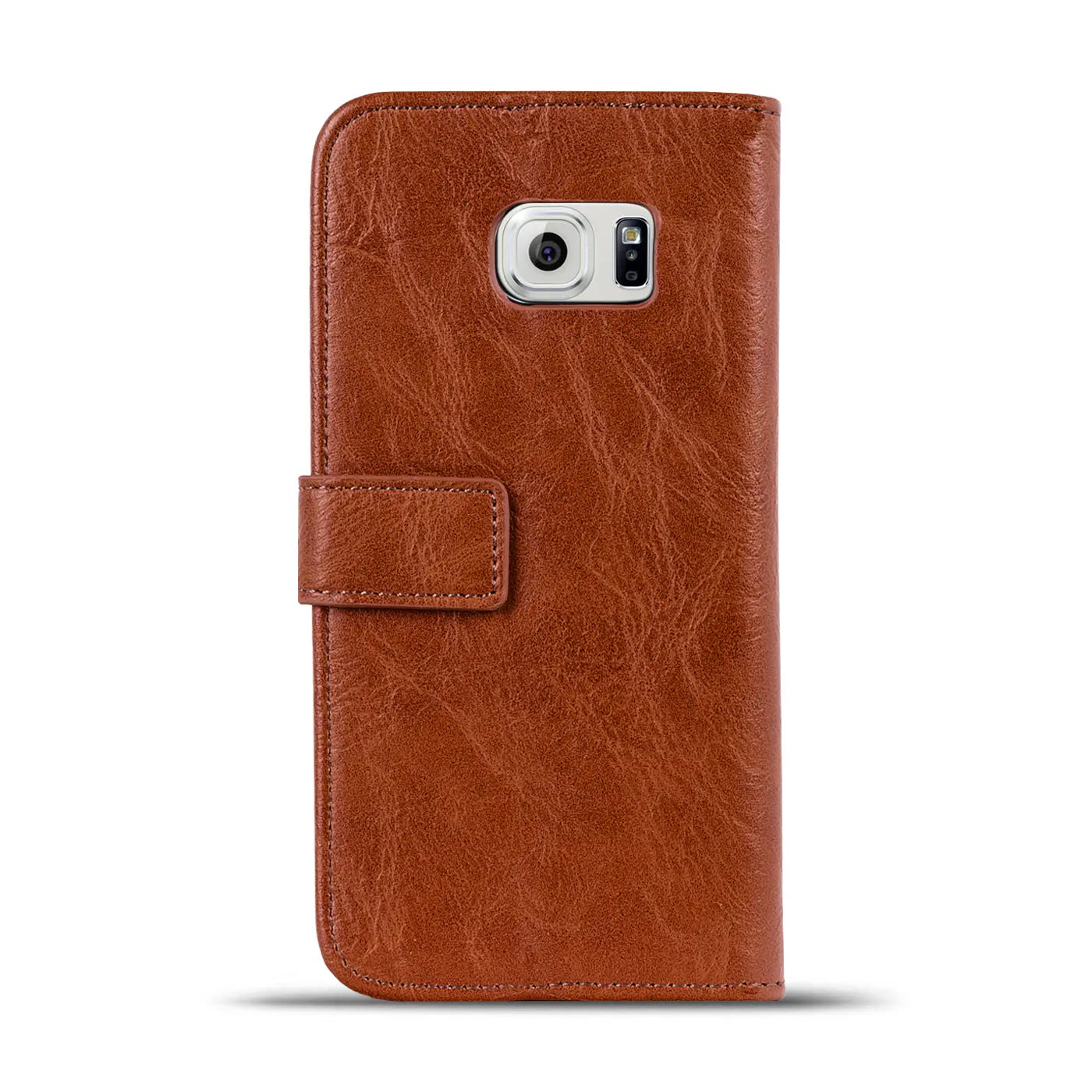 Braune Leder-Klapphülle mit Geldfach für Samsung Galaxy S6 Edge, Vorderansicht.